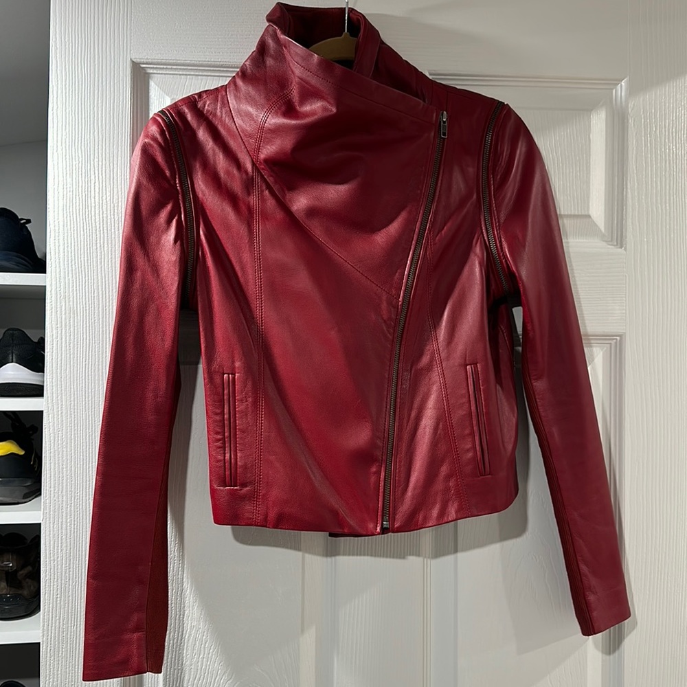 Prabal Gurung red leather jacket